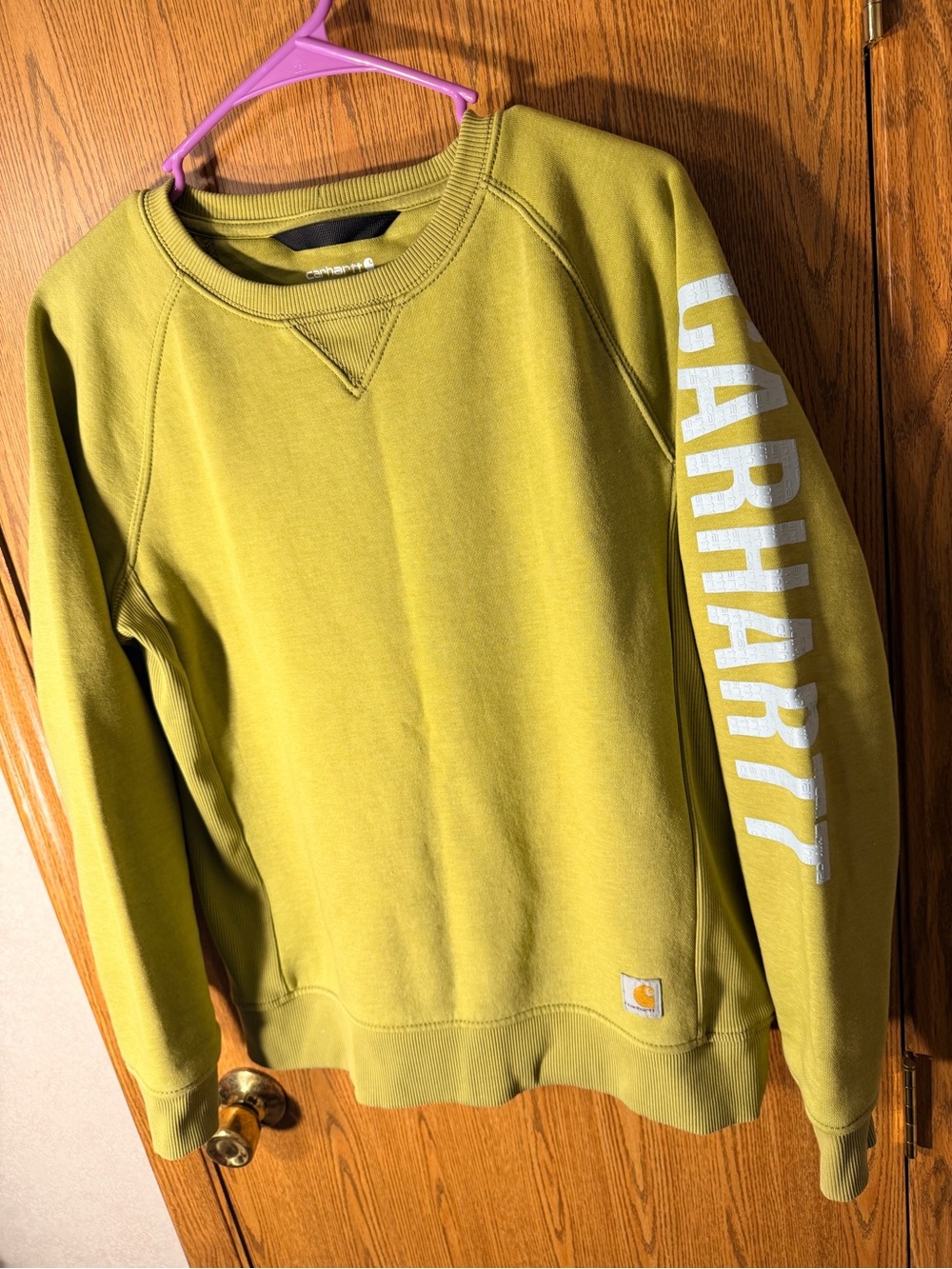 Carhartt Chartreuse Crewneck Sweatshirt with Sleeve Logo
